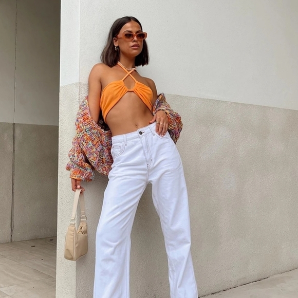 Nasty Gal White Denim Cargo Jeans W/elastic Cuff details Sz 10 - Picture 1 of 16